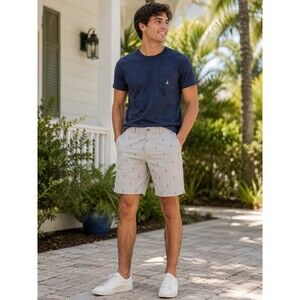 Hudson & Barrow NYC Men's Anchor Print Chino Shorts Size 34 Gray Casual Flat...